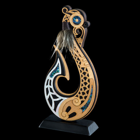 Large Wooden Maori Style Hook Sculpture