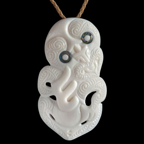 Large Engraved Tiki, hand-crafted bone pendant