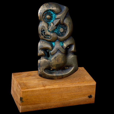 Large Traditional Maori Style Bronze Tiki Sculpture by Alex Sands