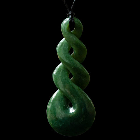 Dark Pounamu Triple Twist, handcrafted jade pendant