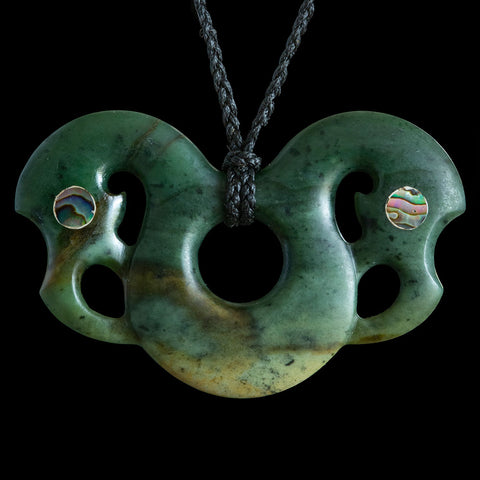 Large Maori Style Flower Jader Pekapeka Pendant by Kerry Thompson