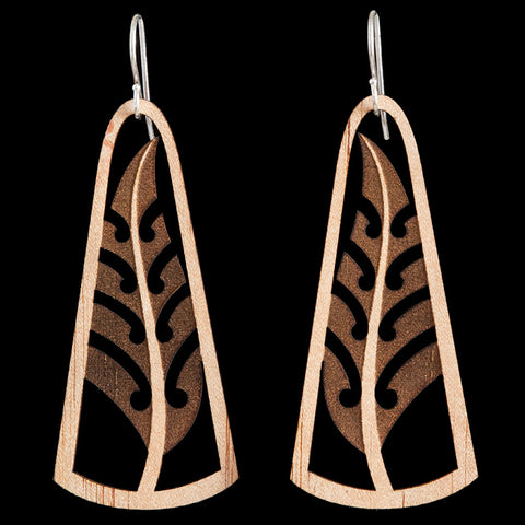 Wooden New Zealand Silver Fern Earrings by Kristal Thompson