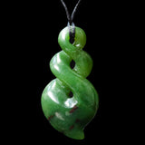 Jade pointed pikorua, double twist, handcrafted jade pendant