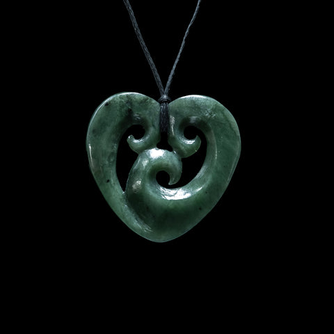 Koru Heart handcrafted jade pendant