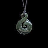 Jade handcrafted Pikorua twist Pendant with Koru