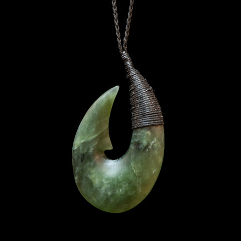 Hei Matau hook, bound handcrafted jade pendant