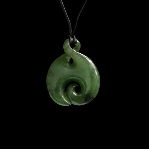 Jade hand-crafted Pikorua twist Pendant with Koru