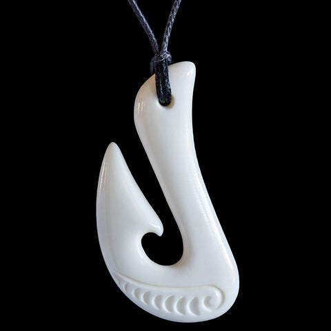Hand Carved Bone Fish Hook Necklace or Hei-MatauHE in Maori