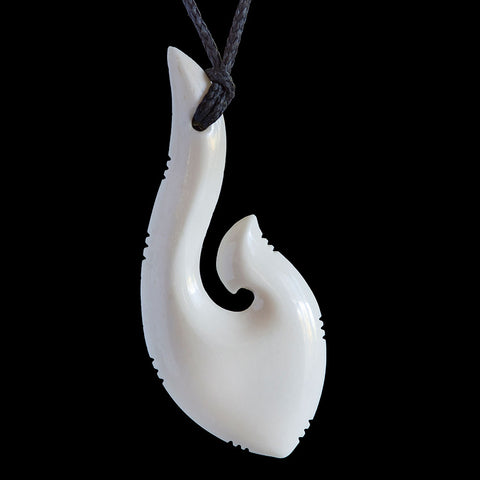 Black Bone Fish Hook with Carving Necklace 30x47mm