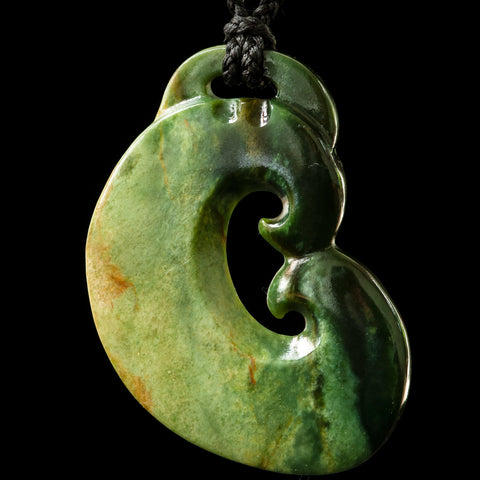 Large Flower Jade Matau, handcrafted hook pendant