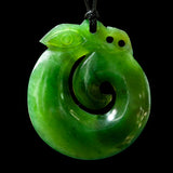 small Jade Koropepe, handcrafted greenstone pendant