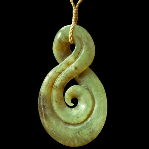Large Pikorua (Twist) Koru, handcrafted jade pendant