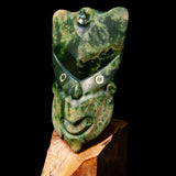 Large Jade "WHEKU" Mask on Stand, handcrafted by Alex Sands