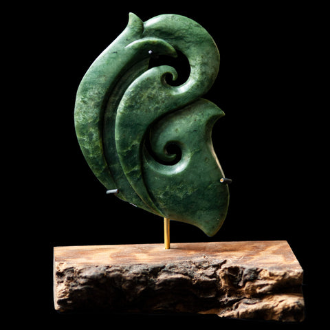 Jade Matau Koru contemporary freeform, handcrafted sculpture