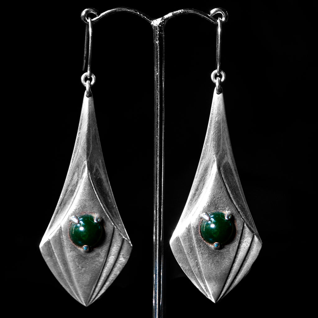 Handcrafted Sterling Silver Earrings with Pounamu Inserts by Nick Balme