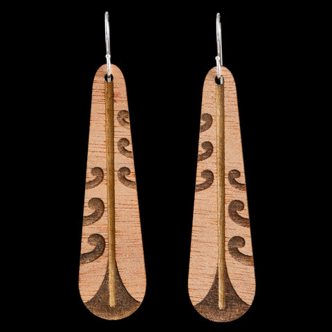 Wooden Piwakawaka Feather Earrings by Kristal Thompson