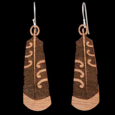 Wooden Huia Feather Earrings by Kristal Thompson