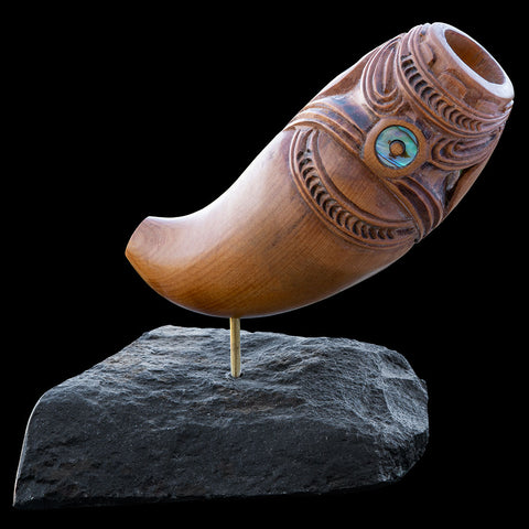 Traditional Maori Nguru Flute Carved In Native wood by Alex Sands